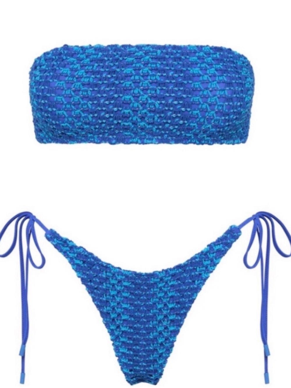 triangl swimwear Blue Textured Bandeau & Tie-Side Bikini Set